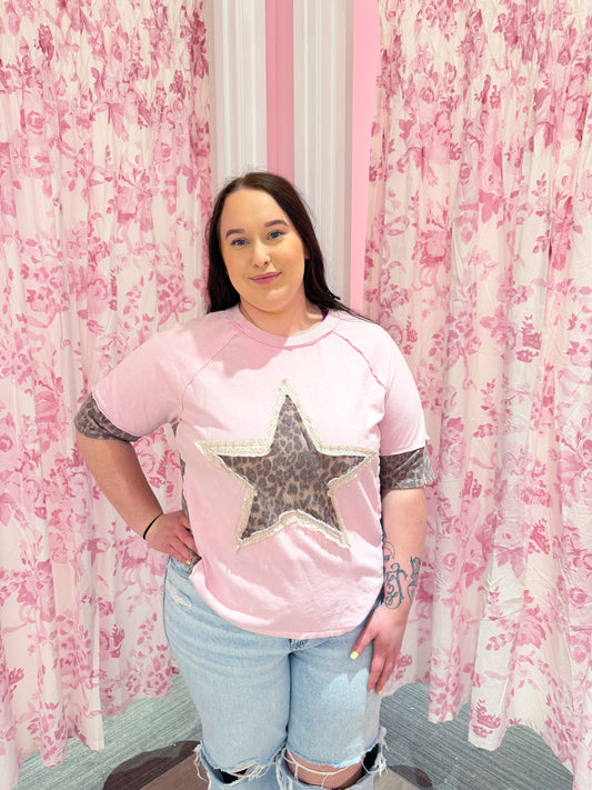 Pink Leopard Patchwork Tee